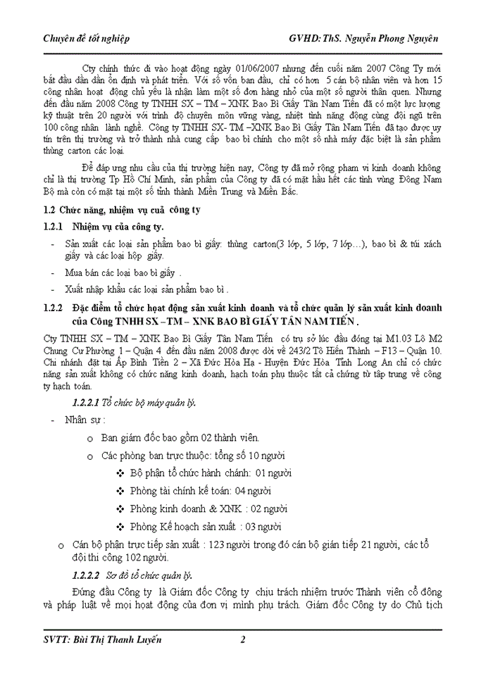 Kế toán  tập hợp chi phí và tính giá thành sản phẩm tại công ty tnhh sản xuất – thương mại -  xuất nhập khẩu bao bì giấy TÂN NAM TIẾN