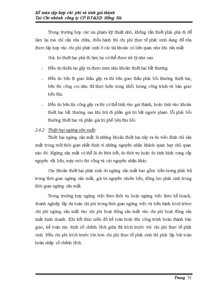 image for page Kế tóan tấp hợp chi phí & tính giá thành sản phẩm tại chi nhánh công ty cổ phần đầu tư và xây dựng Hồng Hà