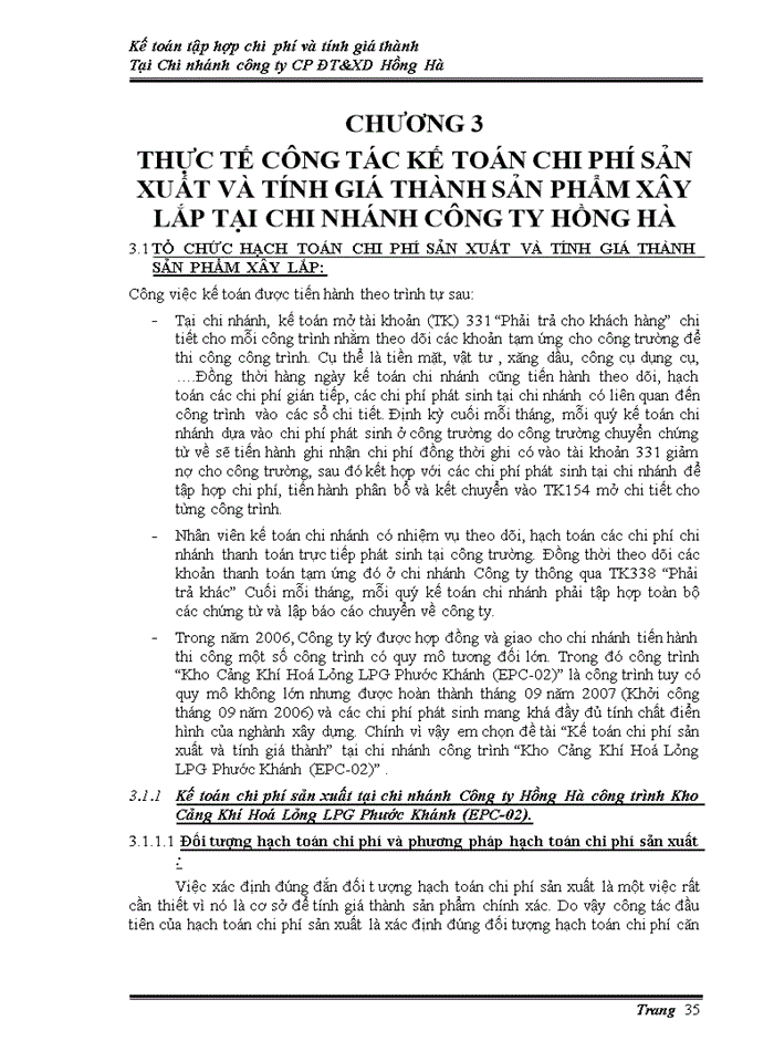 image for page Kế tóan tấp hợp chi phí & tính giá thành sản phẩm tại chi nhánh công ty cổ phần đầu tư và xây dựng Hồng Hà