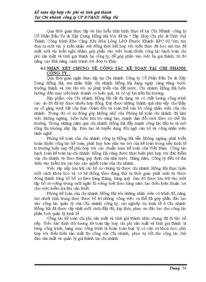 image for page Kế tóan tấp hợp chi phí & tính giá thành sản phẩm tại chi nhánh công ty cổ phần đầu tư và xây dựng Hồng Hà