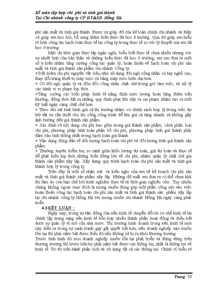 image for page Kế tóan tấp hợp chi phí & tính giá thành sản phẩm tại chi nhánh công ty cổ phần đầu tư và xây dựng Hồng Hà