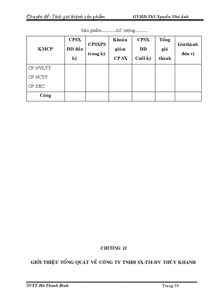 image for page Kế toán chi phí sản xuất & tính giá thành sản phẩm tại công ty TNHH SX –TM –DV THÙY KHANH