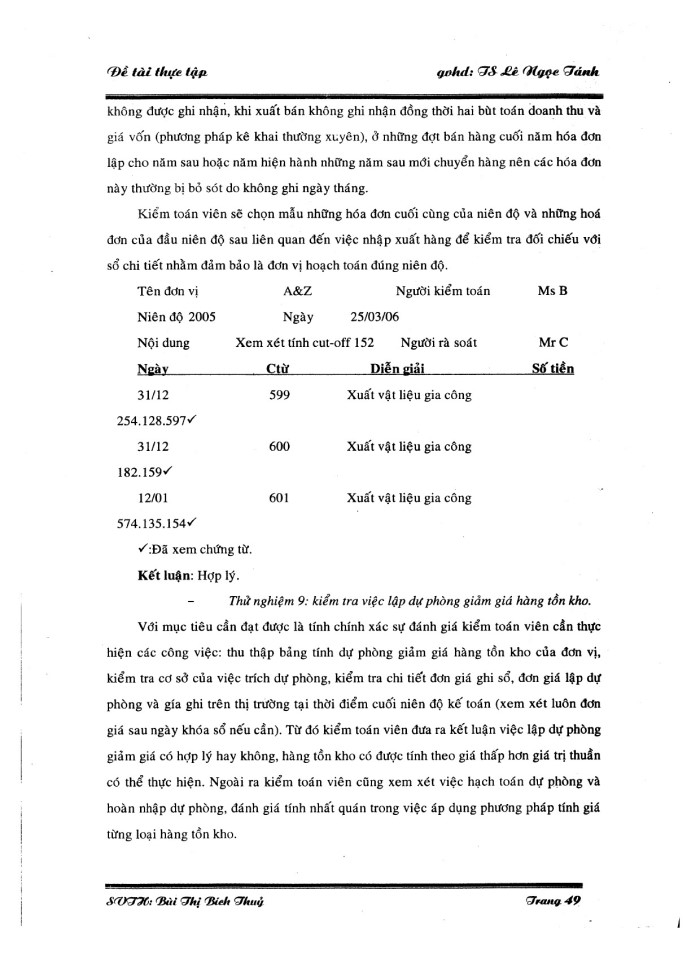 image for page Thực trạng về quá trình kiểm hàng tồn kho và giá vốn bán hàng tại công ty kiểm toán Mỹ AA