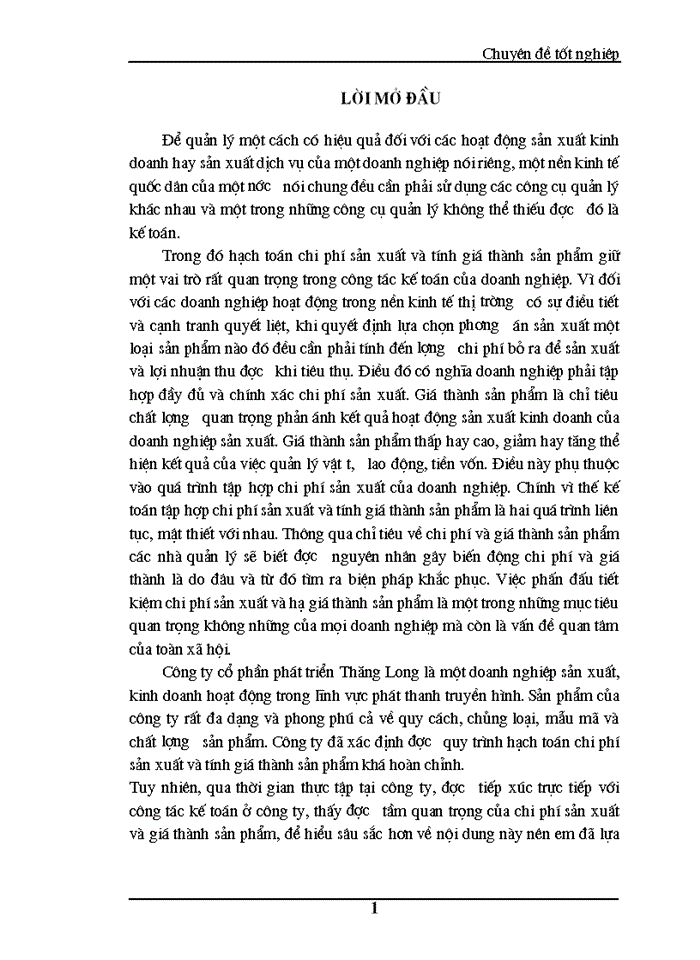 image for page Hoàn thiện kế toán chi phí sản xuất và tính giá thành sản phẩm tại Công ty cổ phần phát triển Thăng Long