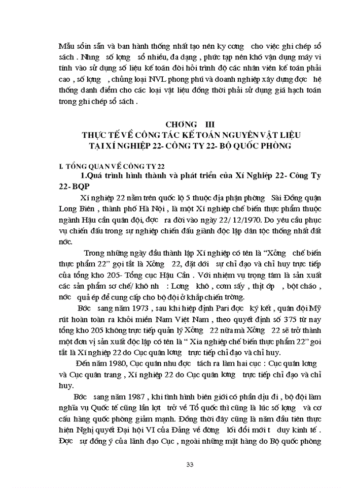 image for page Kế toán nguyên vật liệu, vật liệu và công cụ dụng cụ tại Xí nghiệp 22 - Công ty 22 BQP