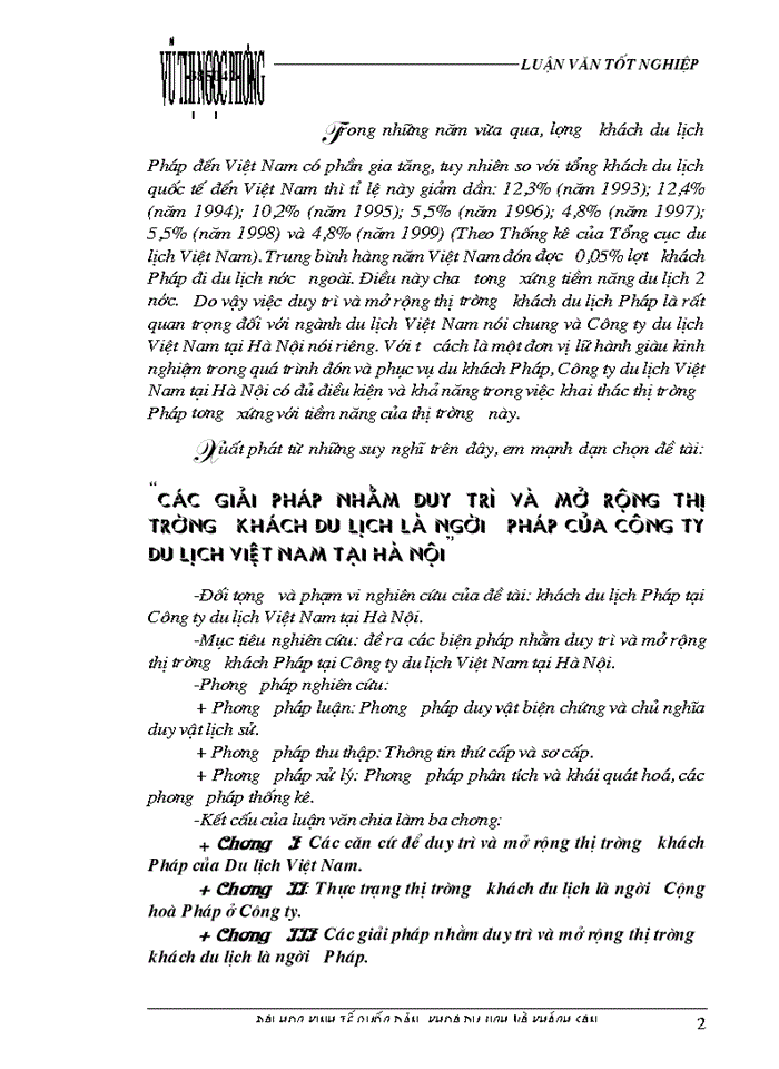 image for page Các giải pháp nhằm duy trì và mở rộng thị trường khách du lịch là người Pháp của Công ty du lịch Việt Nam tại Hà Nội