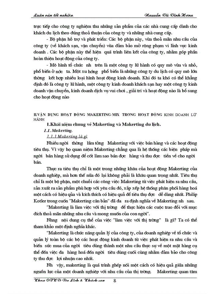 image for page Áp dụng Makerting - Mix trong hoạt động kinh doanh lữ hành tại Công ty Điều hành Hướng dẫn  du lịch Vinatour