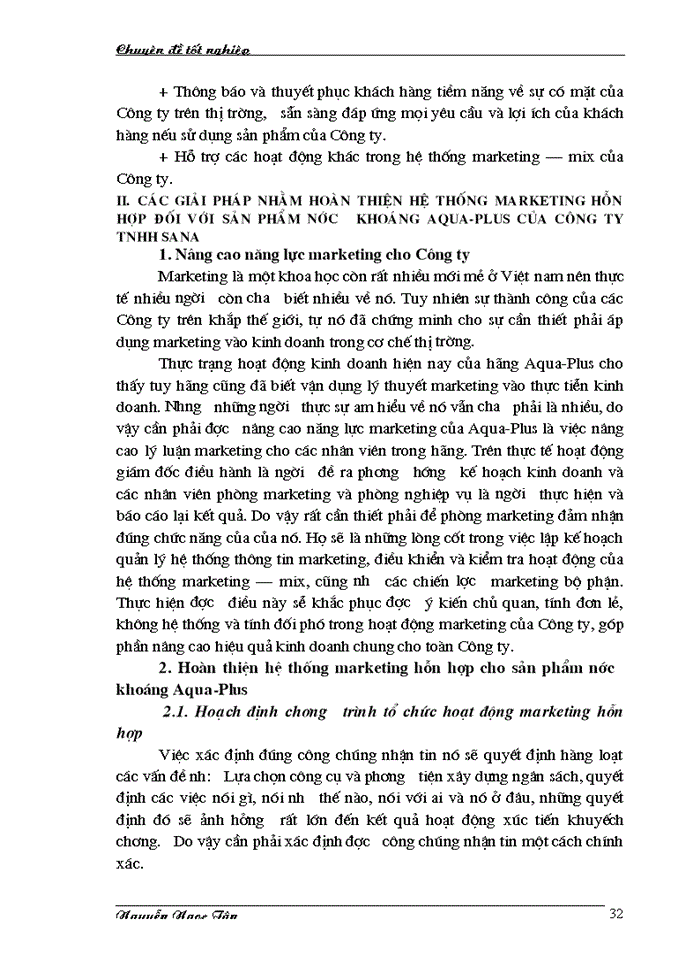 image for page Hoàn thiện giải pháp marketing hỗn hợp nhằm phát triển thị trường nước khoáng của công ty TNHH Sana