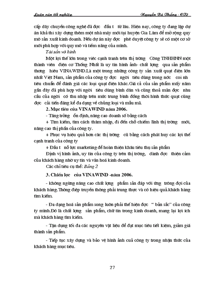 image for page Xây dựng kế hoạch marketing cho công ty trách nhiệm hữu hạn nhà nước một thành viên điện cơ thống nhất (VINAWIND)