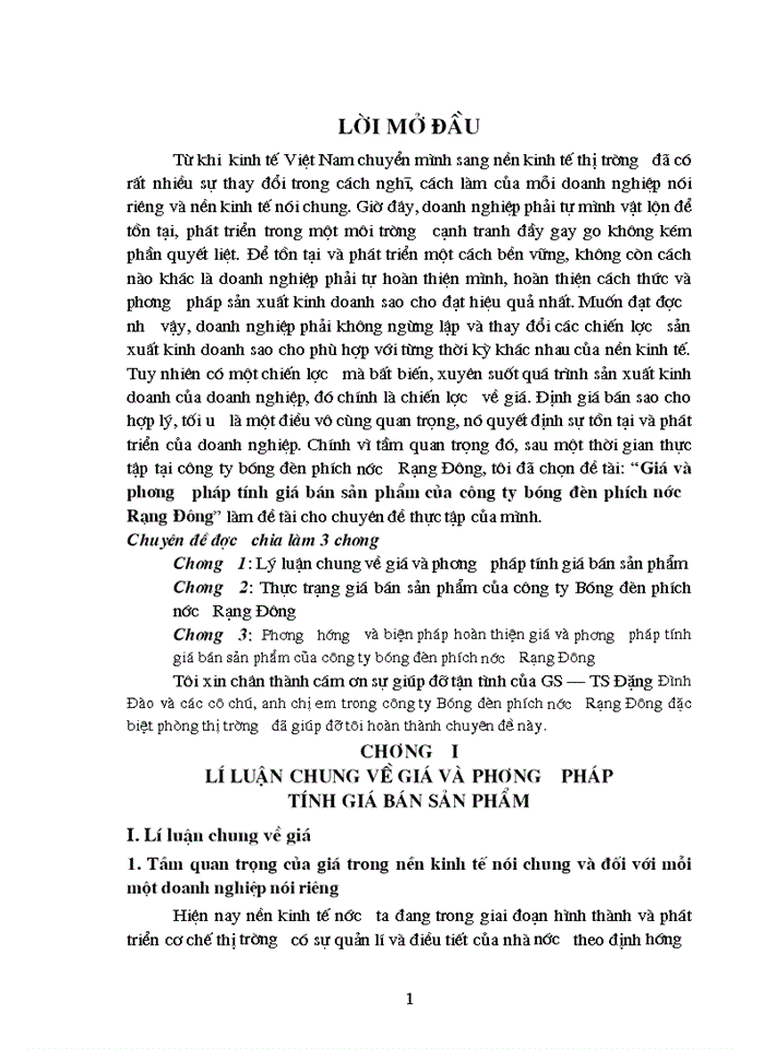 Giá và phương pháp tính giá bán sản phẩm của công ty bóng đèn phích nước Rạng Đông