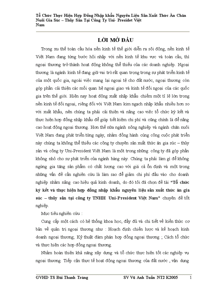 image for page Tổ chức ký kết và thực hiện hợp đồng nhập khẩu nguyên liệu sản xuất thức ăn gia súc – thủy sản tại công ty TNHH Uni-President Việt Nam