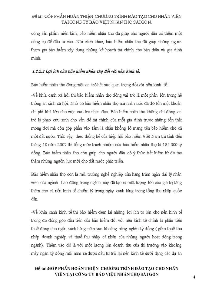 Góp phần hoàn thiện  chương trình đào tạo cho nhân viên tại công ty BẢO VIỆT NHÂN THỌ SÀI GÒN