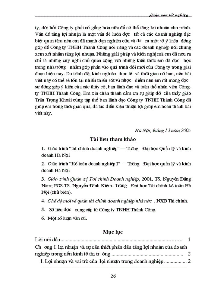 image for page Lợi nhuận và một số giải pháp chủ yếu tăng lợi nhuận tại Công ty TNHH Thành Công