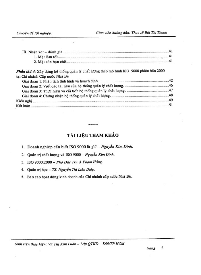 xây dựng hệ thống quản lý chất lượng theo mô hình ISO 9000:2000 ở chi nhánh cấp nước nhà bè