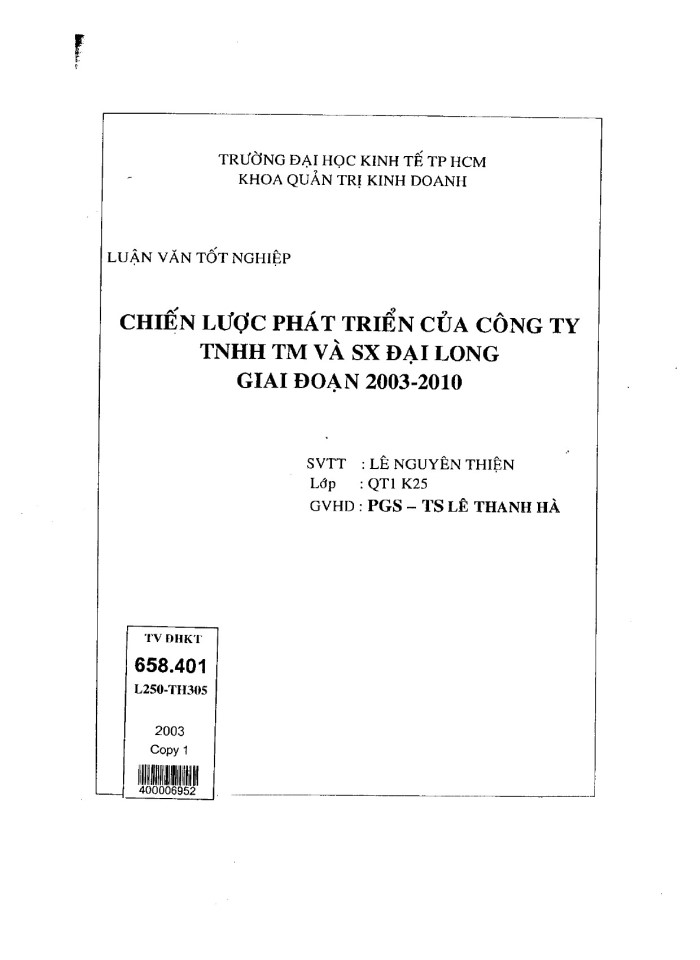 Chiến lược phát triển công ty TNHH Tm và SX Đại Long