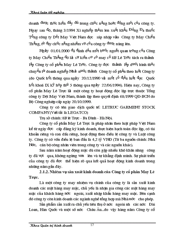 image for page Một số giải pháp nhằm thúc đẩy hoạt động xuất khẩu hàng may mặc tại Công ty cổ phần May Lê Trực