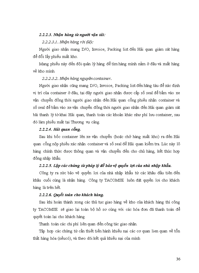 image for page Tìm hiểu quy trình giao nhận hàng hóa xuất nhập khẩu bằng đường biển và đề xuất giải pháp nâng cao hiệu quả kinh doanh tại công ty cổ phần thương mại XNH và DV          Tân Bình - TACOMSE