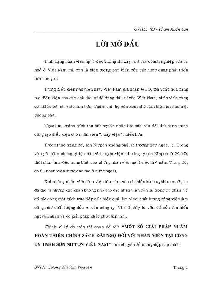 Một số giải pháp nhằm hoàn thiện chính sách đãi ngộ đối với nhân viên tại công ty tnhh sơn nippon việt nam
