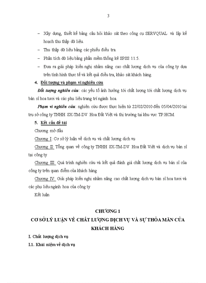 Đánh giá chất lượng dịch vụ bán sỉ của công ty TNHH SX-TM-DV HOA ĐẤT VIỆT theo quan điểm của khách hàng tại khu vực TP.HCM năm 2010