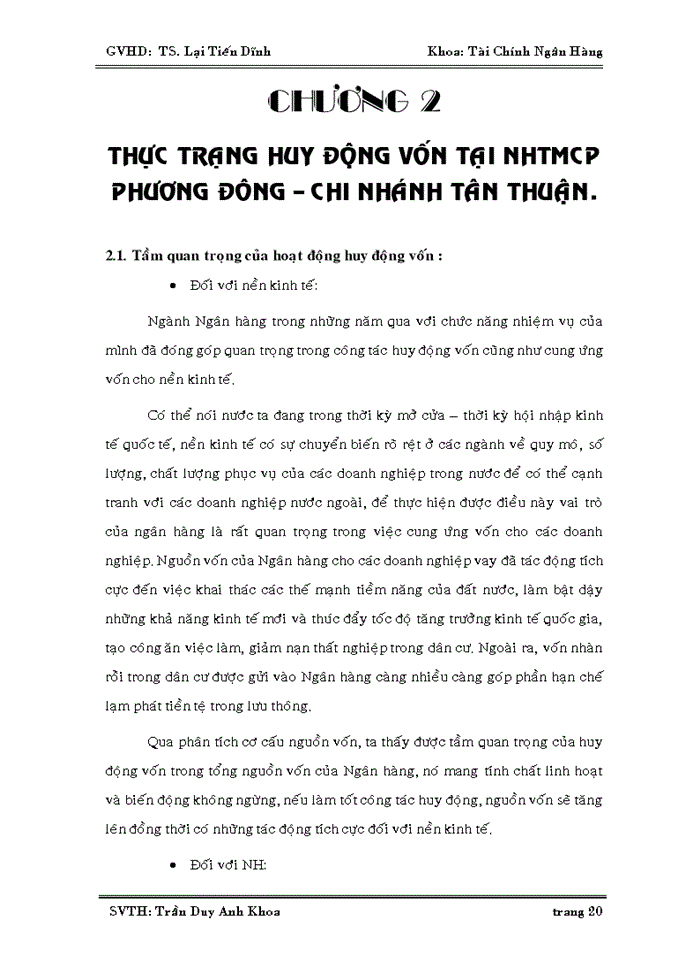 Giải pháp nâng cao hiệu quả hoạt động huy động vốn tại NHTMCP PHƯƠNG ĐÔNG – chi nhánh TÂN THUẬN