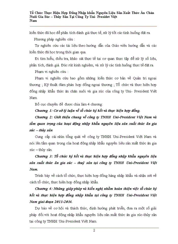 image for page Tổ chức ký kết và thực hiện hợp đồng nhập khẩu nguyên liệu sản xuất thức ăn gia súc – thủy sản tại công ty TNHH Uni-President Việt Nam