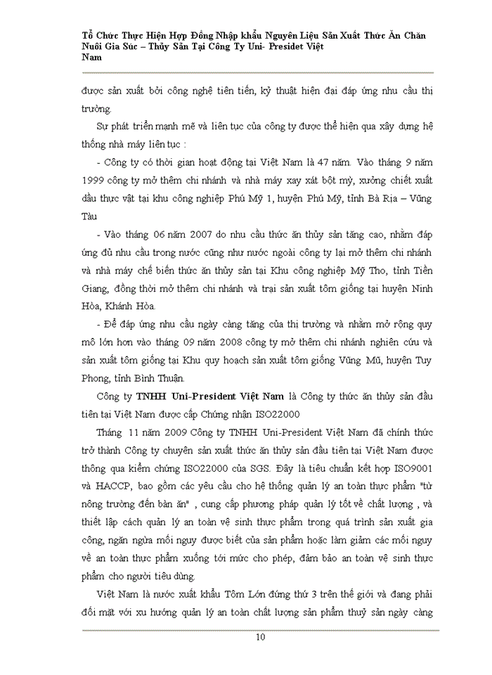 image for page Tổ chức ký kết và thực hiện hợp đồng nhập khẩu nguyên liệu sản xuất thức ăn gia súc – thủy sản tại công ty TNHH Uni-President Việt Nam