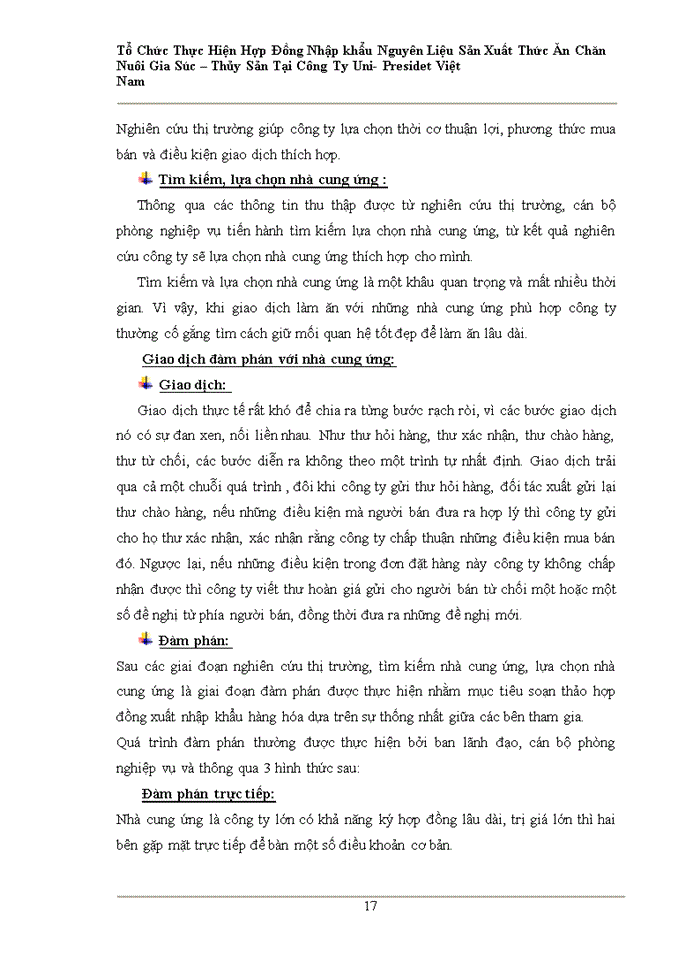 image for page Tổ chức ký kết và thực hiện hợp đồng nhập khẩu nguyên liệu sản xuất thức ăn gia súc – thủy sản tại công ty TNHH Uni-President Việt Nam