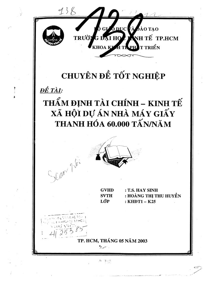 Thẩm định tài chính - kinh tế xã hôi dự án nhà máy giấy Thanh Hóa 60.000 tấn/ năm