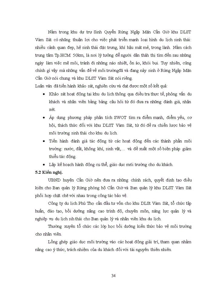 image for page Đánh giá hiện trạng và các tác động của hoạt động du lịch ảnh hưởng đến các thành phần môi trường và đề xuất các biện pháp giảm thiểu tại khu du lịch sinh thái vàm sát