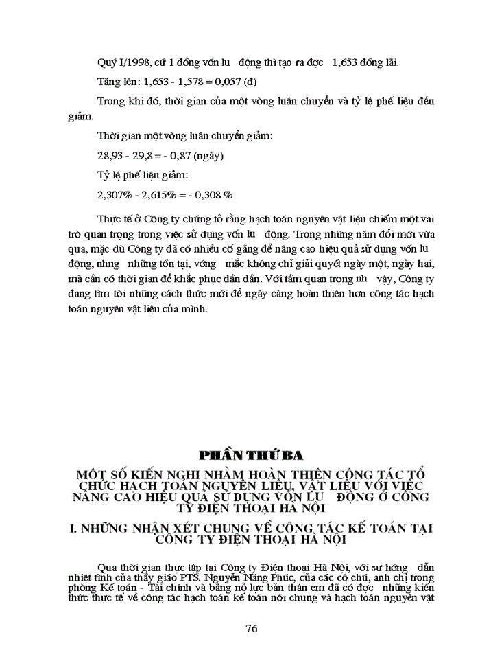 image for page Hạch toán chi tiết nguyên liệu, vật liệu với việc nâng cao hiệu quả sử dụng vốn lưu động trong sản xuất kinh doanh tại Công ty Điện thoại Hà Nội