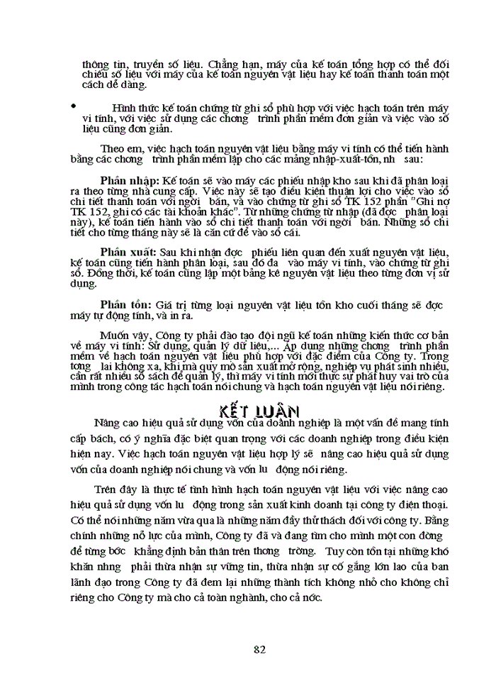 image for page Hạch toán chi tiết nguyên liệu, vật liệu với việc nâng cao hiệu quả sử dụng vốn lưu động trong sản xuất kinh doanh tại Công ty Điện thoại Hà Nội