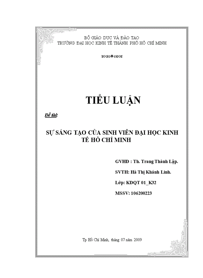 Sự sáng tạo của sinh viên đại học kinh tế hồ chí minh