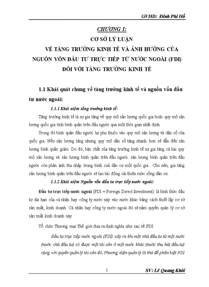 Tăng trưởng kinh tế và ảnh hưởng của nguồn vốn đầu tư trực tiếp từ nước ngoài (fdi) đối với tăng trưởng kinh tế