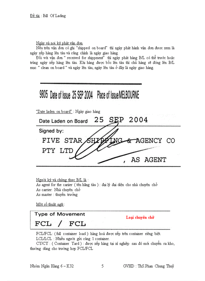 Bill of lading