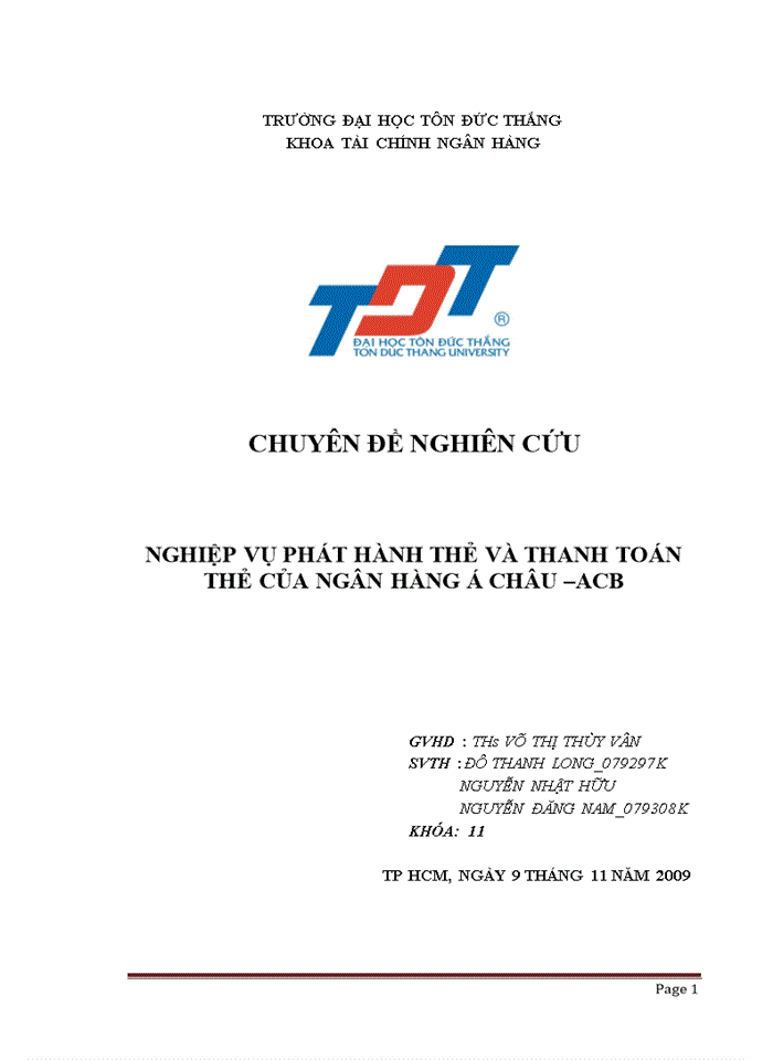 Nghiệp vụ phát hành thẻ và thanh toán thẻ của ngân hàng á châu –acb