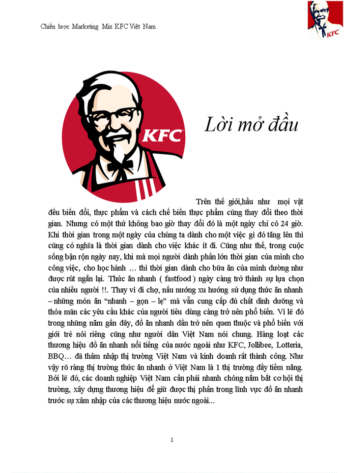 Chiến lược Marketing mix KFC Việt Nam