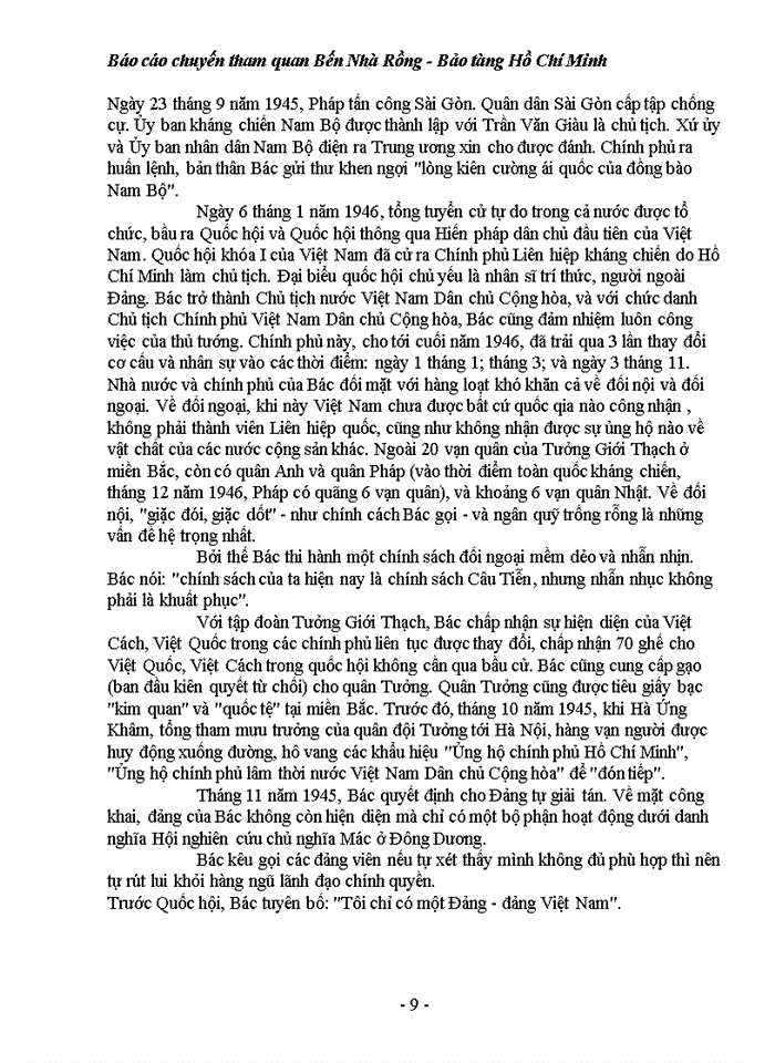 image for page Báo cáo về chuyến tham quan bến nhà rồng