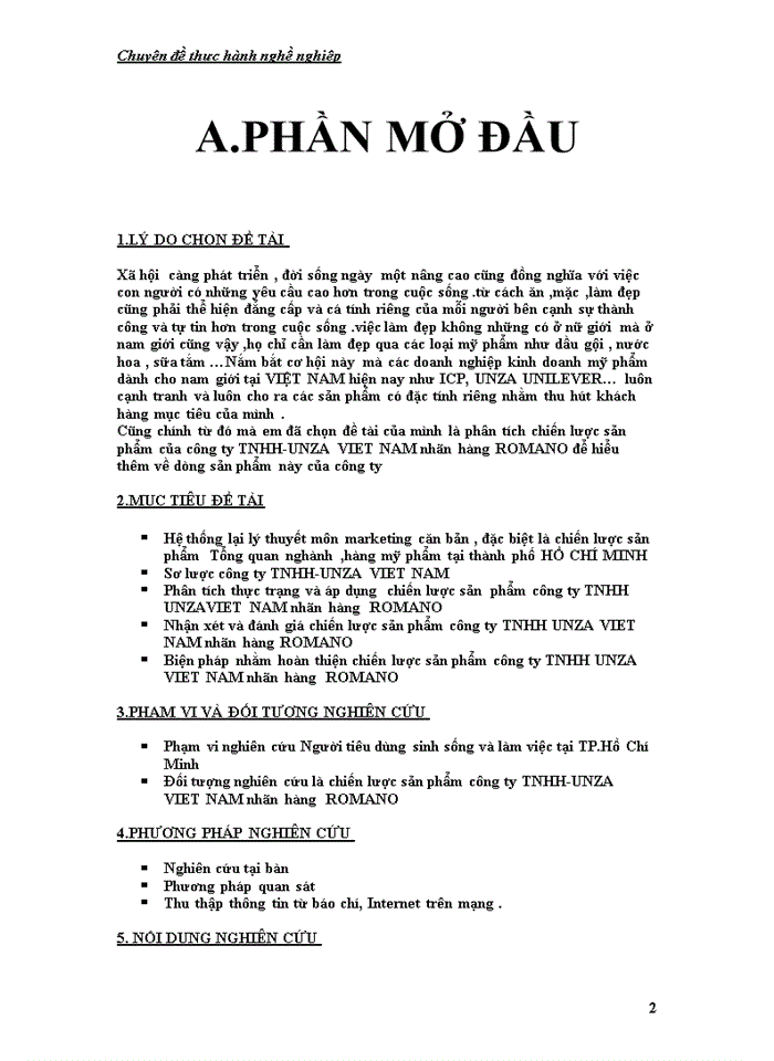 image for page Phân tích chiến lược sản phầm công ty tnhh-unza vietnam nhãn hàng  romano