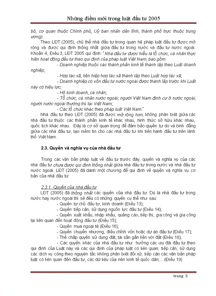 Tìm hiểu những điểm mới của  luật đầu tư(2005)