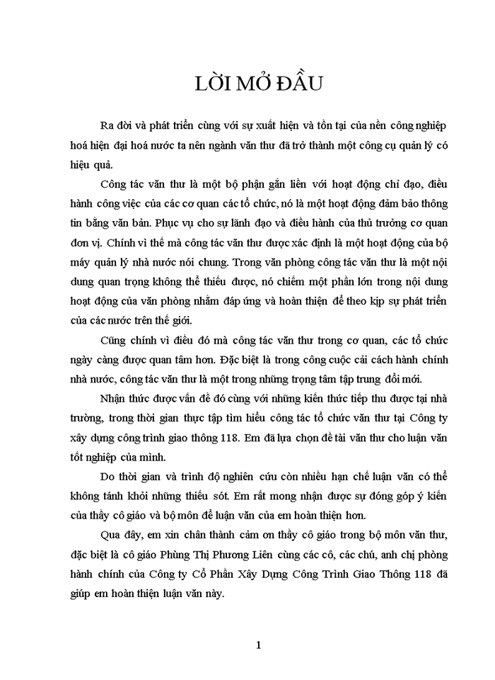 image for page Công tác tổ chức văn thư tại Công ty xây dựng công trình giao thông 118