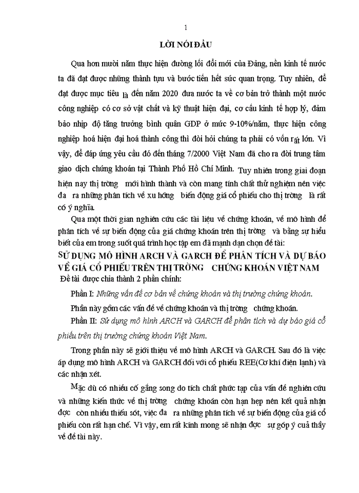 Sử dụng mô hình arch và garch để phân tích và dự báo về giá cổ phiếu trên thị trường chứng khoán việt nam