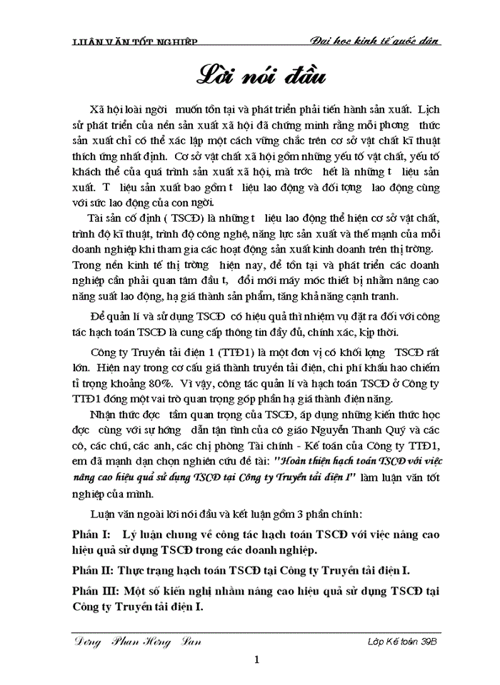 image for page Hoàn thiện hạch toán TSCĐ với việc nâng cao hiệu quả sử dụng TSCĐ tại Công ty Truyền tải điện I