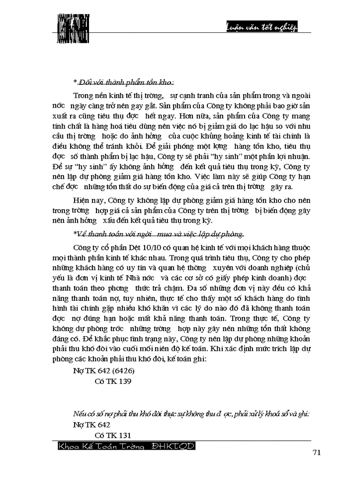 image for page Hoàn thiện công tác hạch toán tiêu thụ thành phẩm và xác định kết quả tiêu thụ tại Công ty cổ phần Dệt 10/10