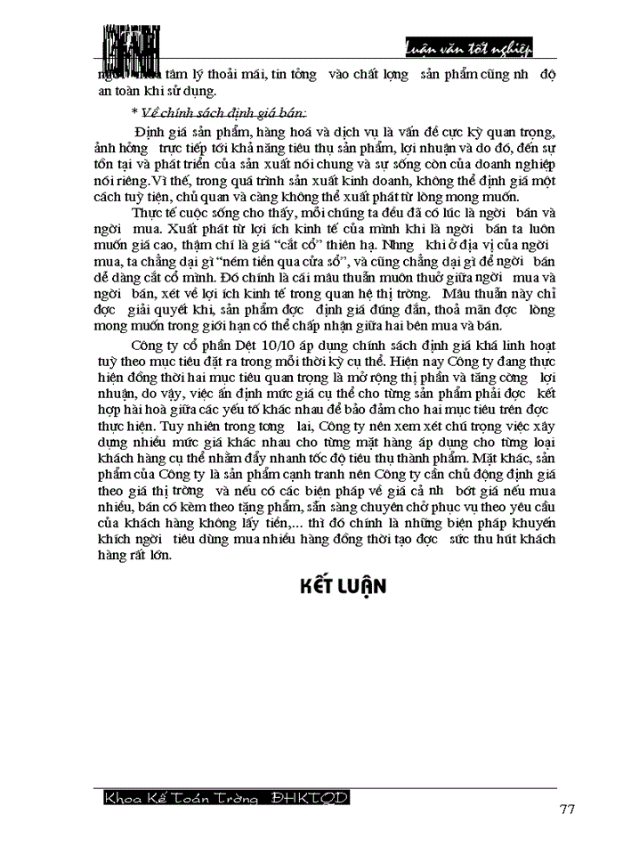 image for page Hoàn thiện công tác hạch toán tiêu thụ thành phẩm và xác định kết quả tiêu thụ tại Công ty cổ phần Dệt 10/10