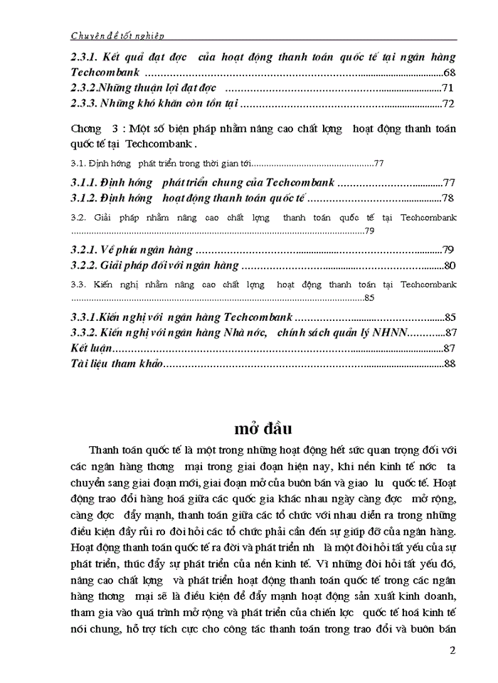 Một số biện pháp nhằm nâng cao chất lượng hoạt động thanh toán quốc tế tại Ngân hàng Thương Mại cổ phần  Kỹ Thương Việt Nam (Techcombank ).