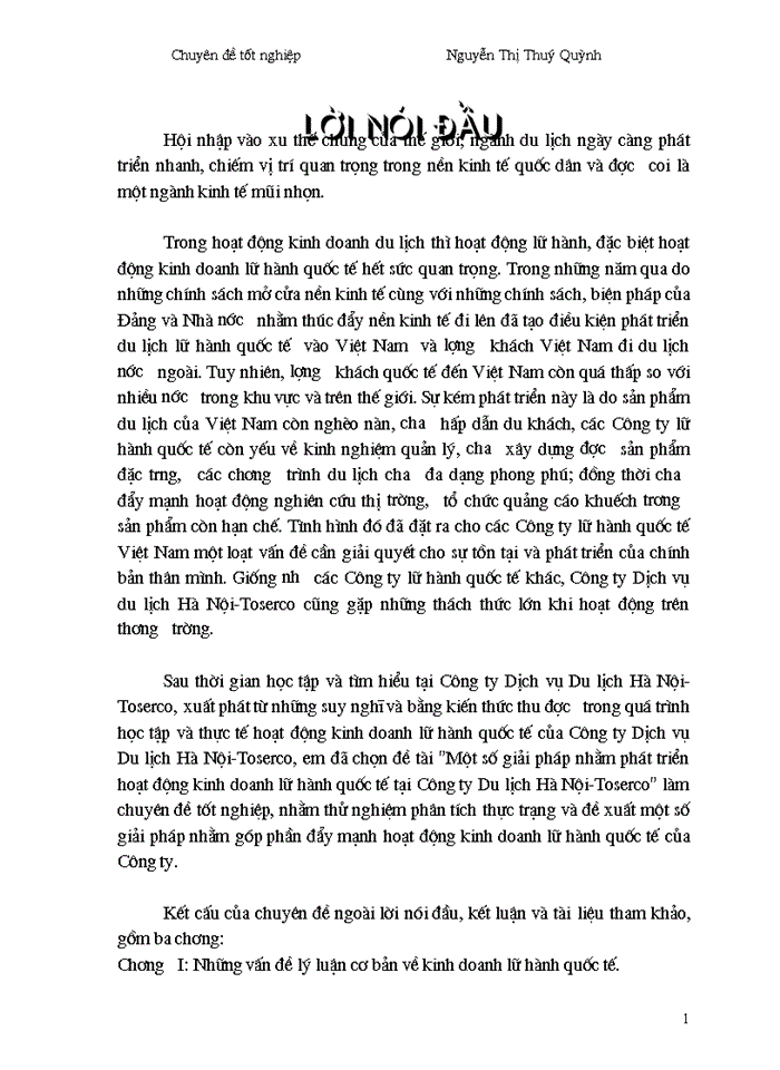 image for page Một số giải pháp nhằm phát triển hoạt động kinh doanh lữ hành quốc tế tại Công ty Du lịch Hà Nội-Toserco