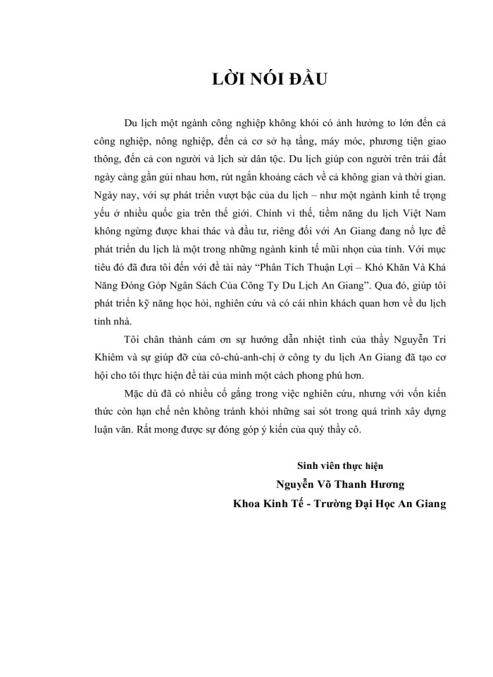 Phân tích những thuận lợi, khó khăn và khả năng đóng góp ngân sách nhà nước của công ty du lịch