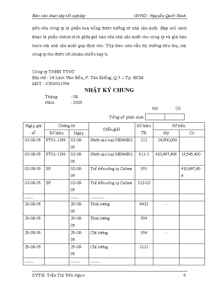 Kế toán lưu chuyển hàng hoá tại công ty TNHH TTNT