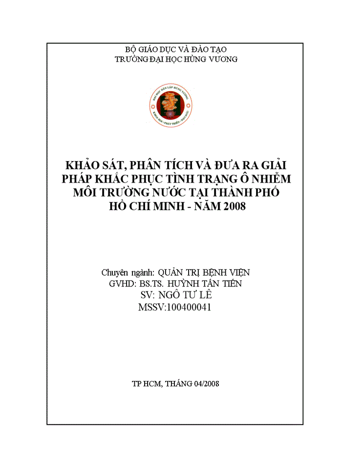 Khảo sát, phân tích và đưa ra giải pháp khắc phục tình trạng ô nhiễm môi trường nước tại thành phố hồ chí minh - năm 2008