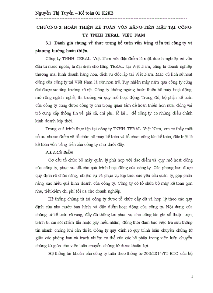 image for page Hoàn thiện kế toán Vốn bằng tiền tại Công ty TNHH TERAL Việt Nam 2018